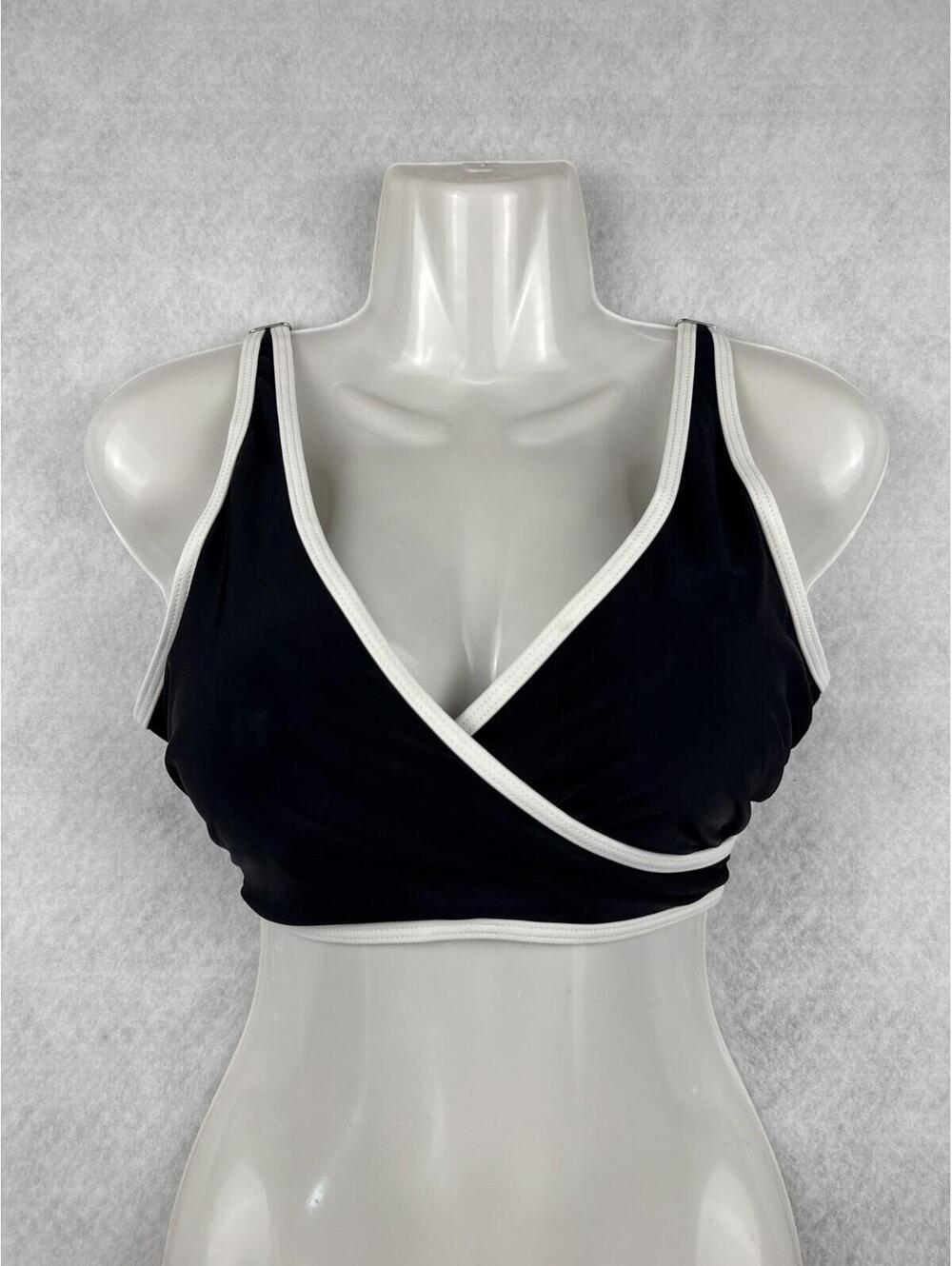 Womens Medium Black‎ White Wrap Adjustable Straps Bikini Top NWT